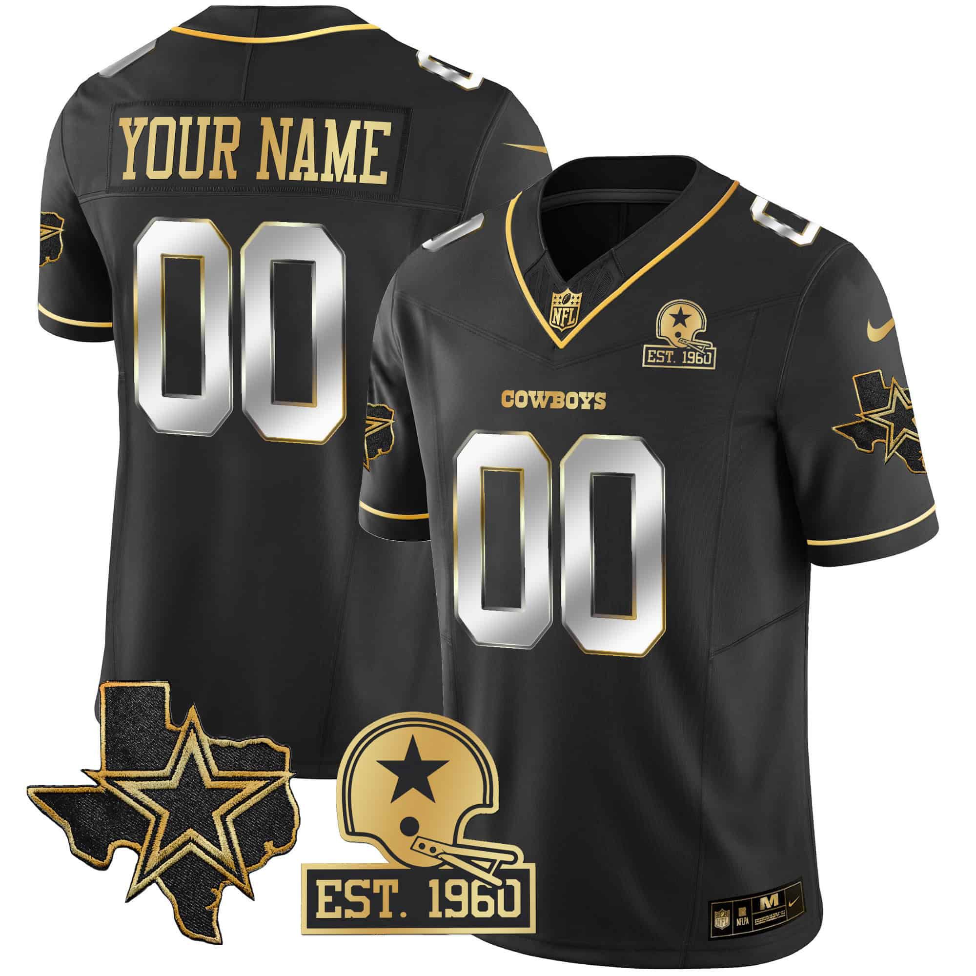 Men Dallas Cowboys Black Gold 2024 Nike Patch Vapor Custom NFL Jersey style 2